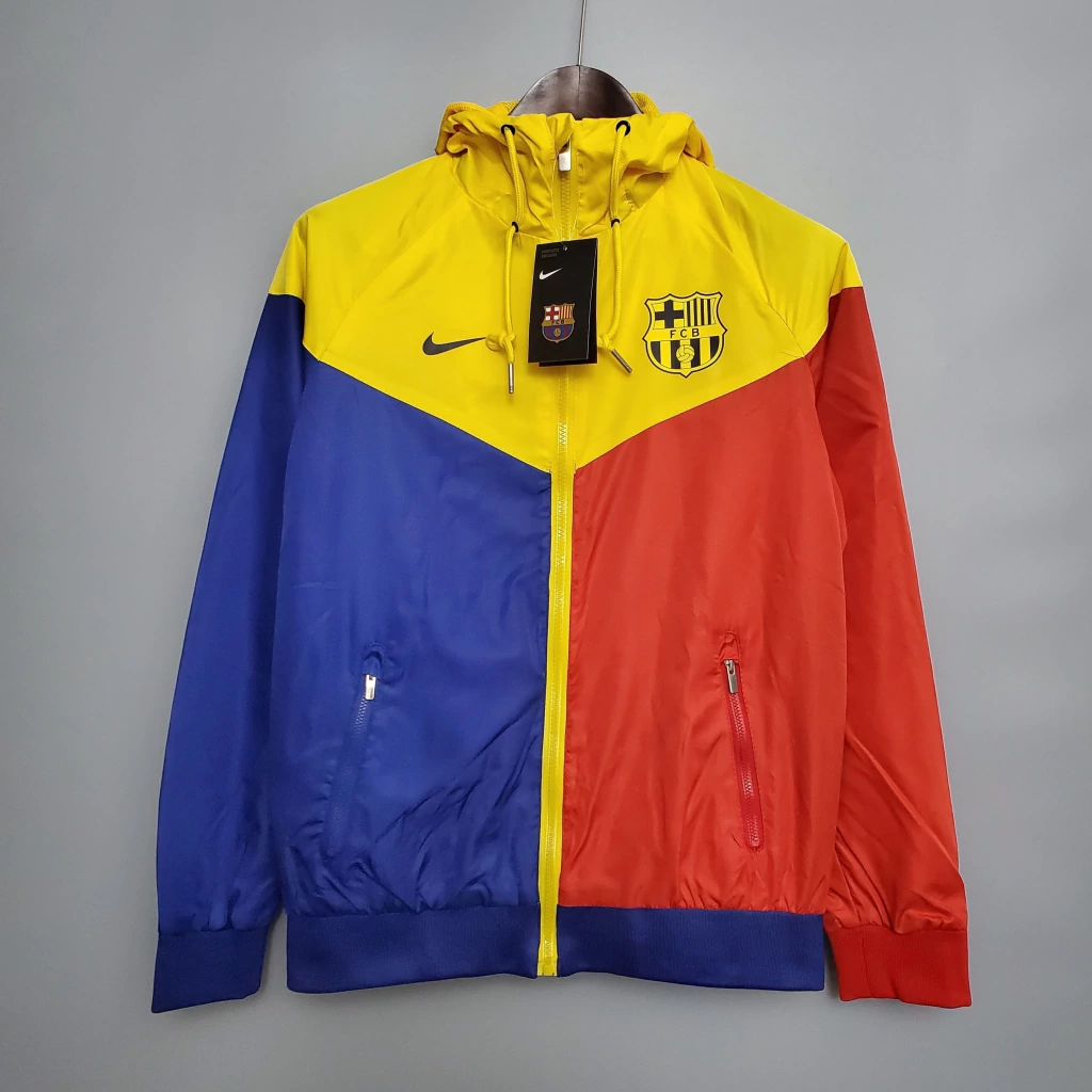 Jaqueta Corta Vento Barcelona - Nike 21/22 Vermelho Azul e Amarela